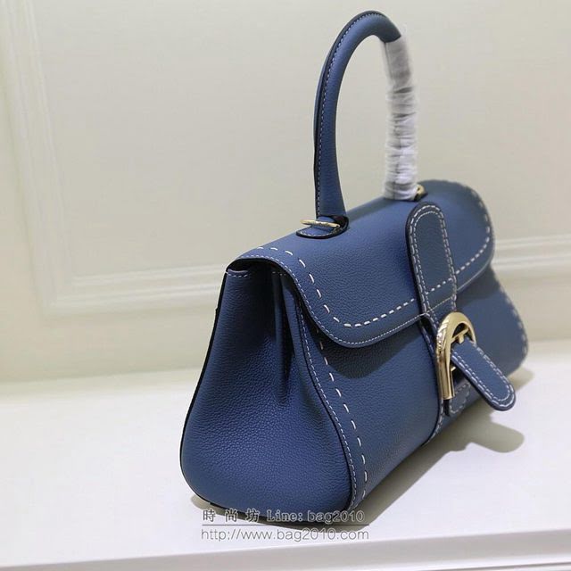 DELVAUX女包 春夏新色 外縫蜜蠟線 德爾沃女手提包 手腕包 DS0028孔雀藍 Delvaux單肩斜挎包  fcs1405